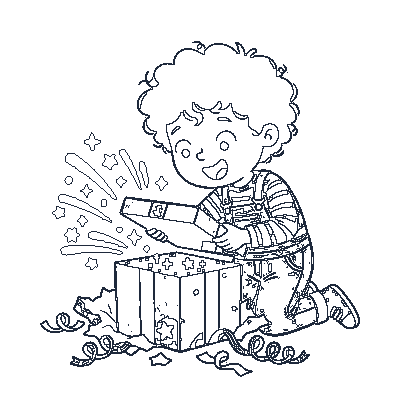 Abrindo Caixa de Presente - Line-Art
