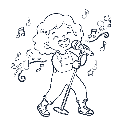 Criança Cantando com Notas Musicais - Line-Art
