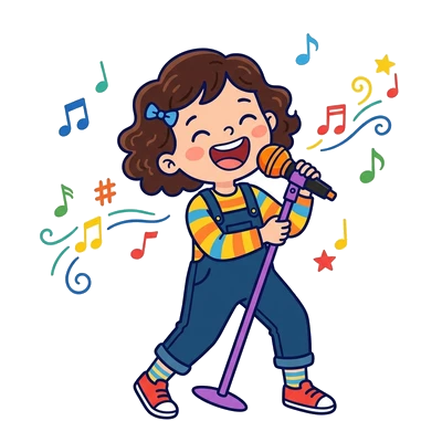 Criança Cantando com Notas Musicais - Color