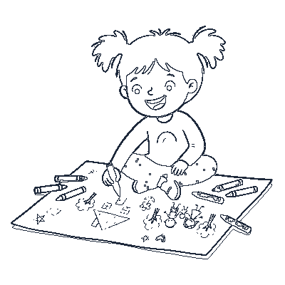Criança Desenhando com Giz - Line-Art
