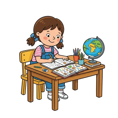 Criança Estudando na Mesa - Color