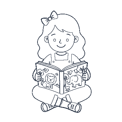 Criança Lendo Livro - Line-Art