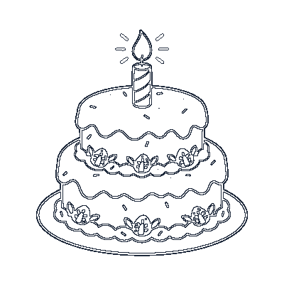 Bolo de Aniversário com Vela - Line-Art