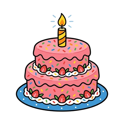 Bolo de Aniversário com Vela - Color