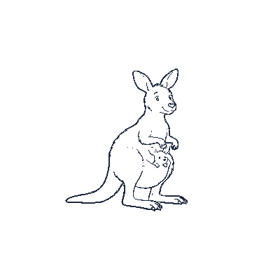 Canguru com Filhote na Bolsa - Line-Art