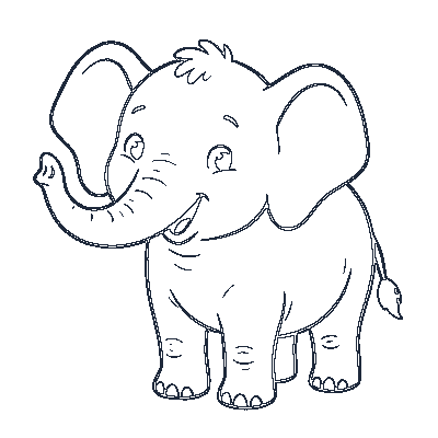 Elefante com Tromba e Orelhas Grandes - Line-Art