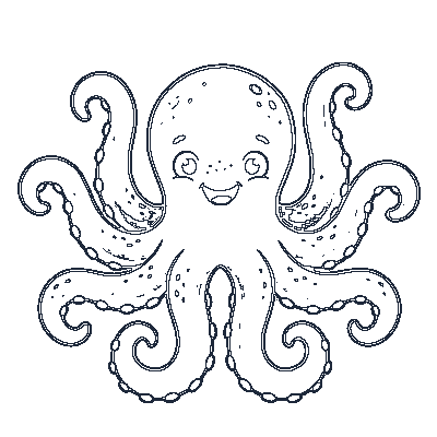 Polvo Divertido com Tentáculos - Line-Art