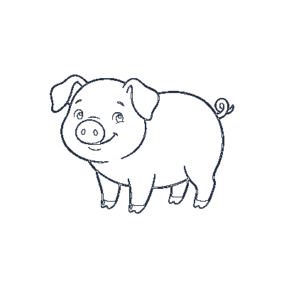 Porquinho Redondinho com Rabo Enrolado - Line-Art