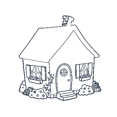 Casa com Telhado e Janela - Line-Art