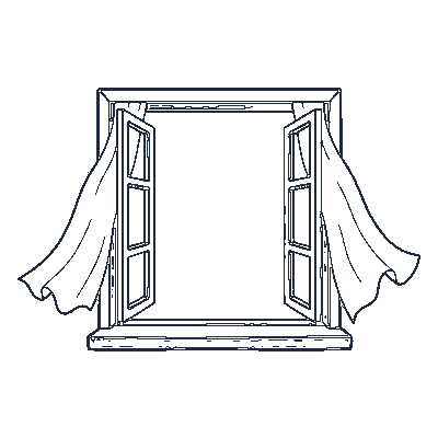 Janela Aberta com Cortina - Line-Art