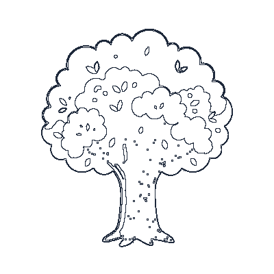 Árvore Frondosa com Copa Verde - Line-Art