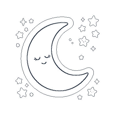 Lua Crescente com Estrelas - Line-Art