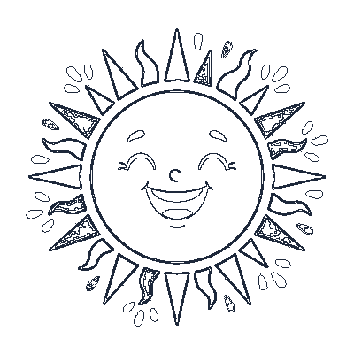 Sol Radiante e Sorridente - Line-Art