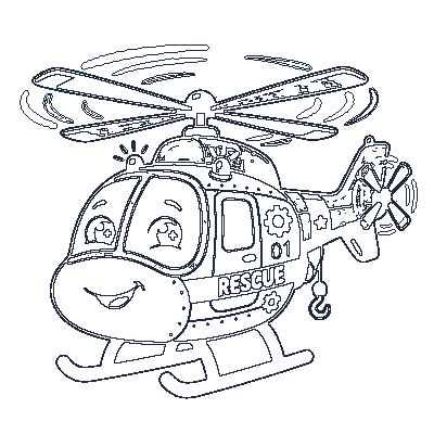 Helicóptero com Hélice - Line-Art